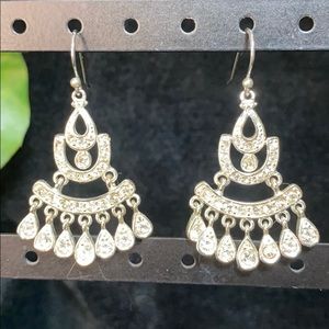 Silver rhinestone dangle chandelier earrings